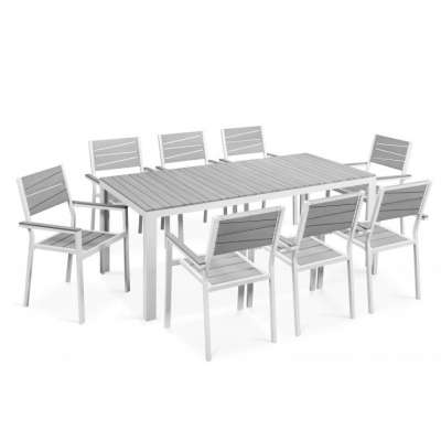 Outdoor Grey Gray Aluminum Metal 8 seater Setting Dining Terrace Garden Patio Furniture Set