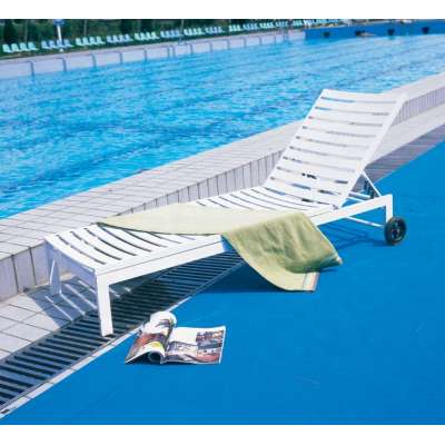 Outdoor White Metal Aluminium Pool Furniture Sun Lounger Sunbed with Wheels