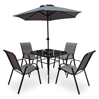 6 Piece Metal Iron Patio Set Patio Garden Outdoor Furniture with Umbrella